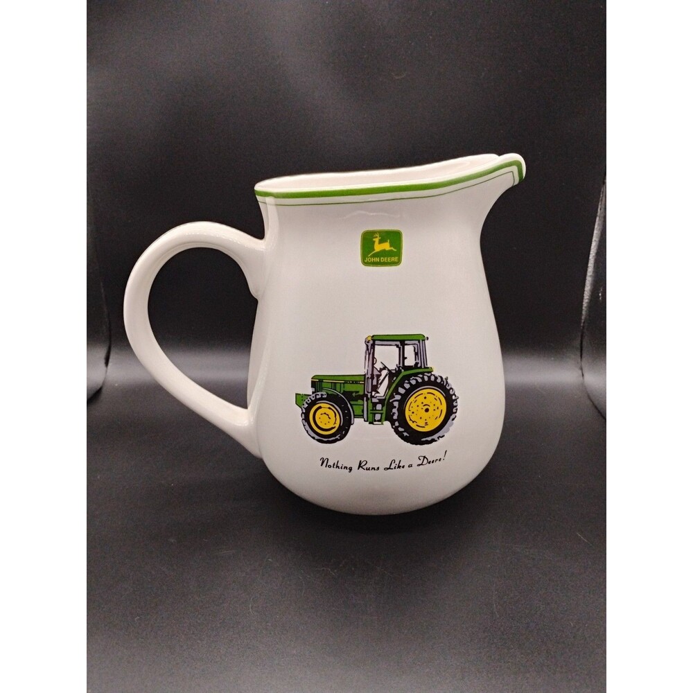 John Deere Green Tractor Ceramic Pitcher Gibson Farmhouse Ranch Farmer 2 Qt